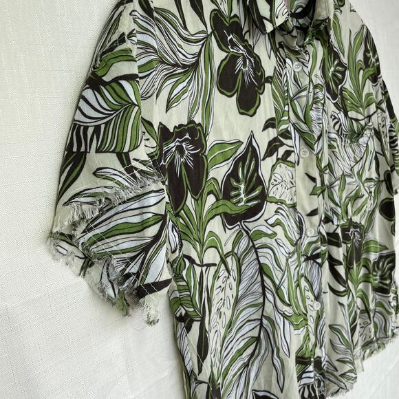 PHILOSOPHY Button Down Womens S Cropped Hawaiian Print Beach Vacation Resort - Picture 5 of 11